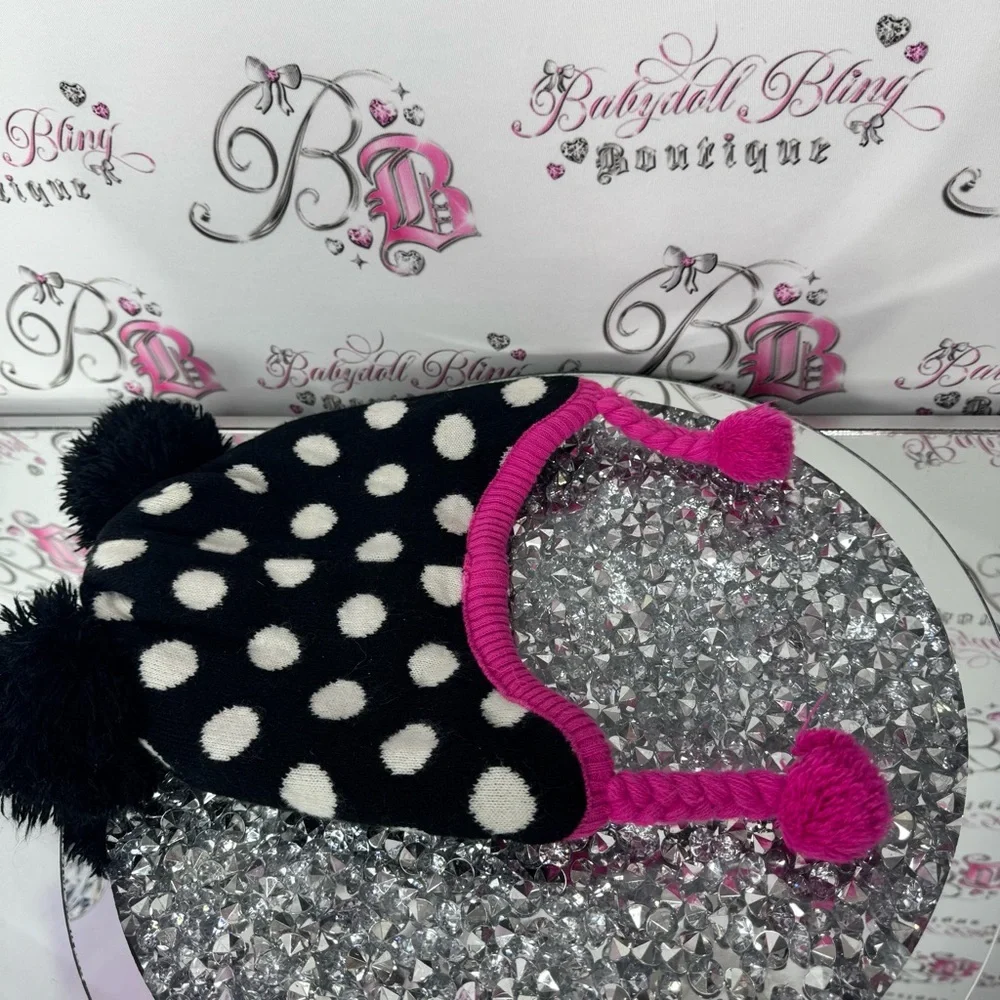 Disney hat touque bow ribbon 🎀 ears Minnie Mouse Polka Dot Hat Pink Accents